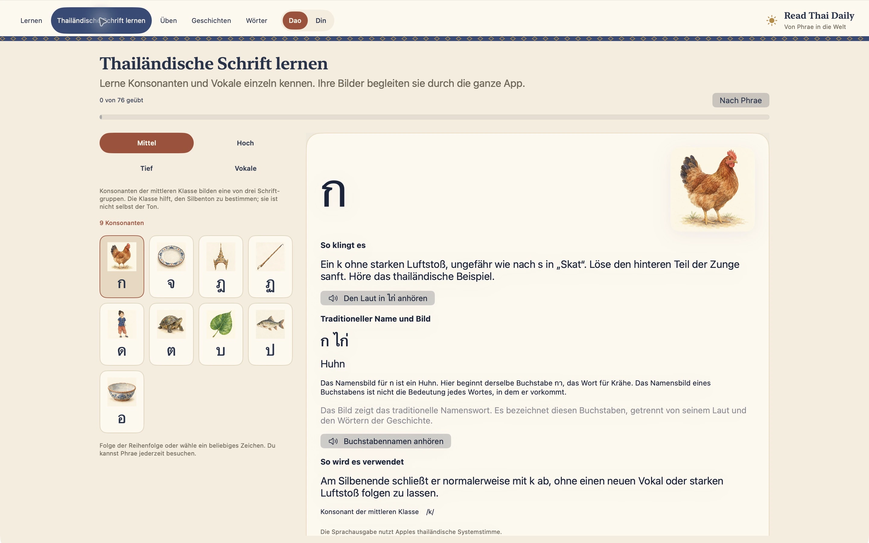 Thai-Schrift lernen auf dem Mac