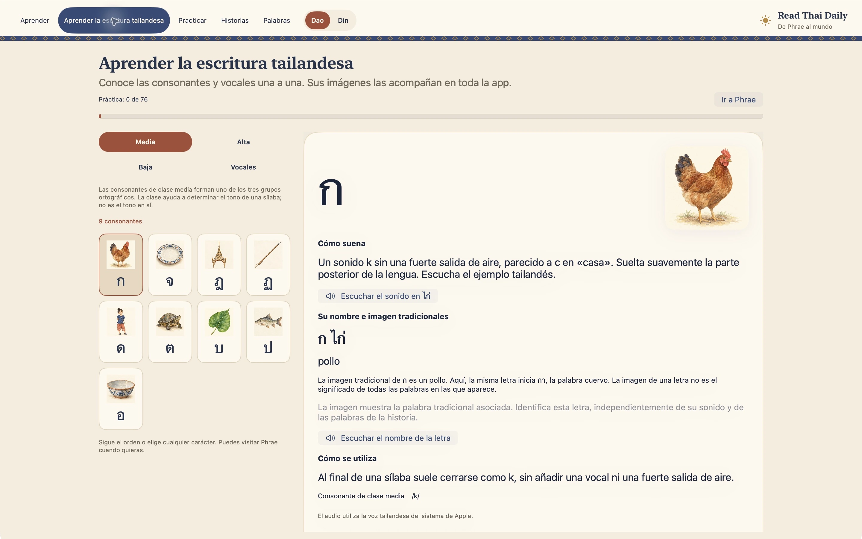 El curso de escritura tailandesa en Mac